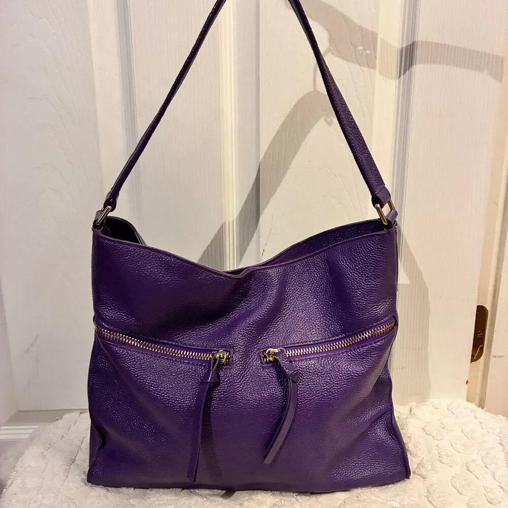 EUC Tote Le Monde Purple Pebble Leather Hobo Shoulder Handbag